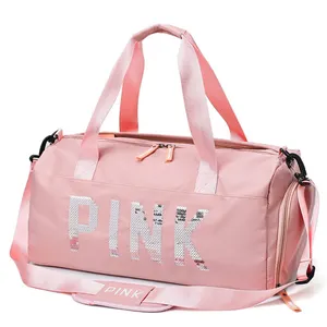 도매 야외 여행 준비 재고 있음 간단한 디자인 Ins 인기있는 남성 핑크 더플 주말 가방 여성 여행