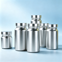 Bocaux cylindriques en PET argenté de 80 ml à 200 ml avec couvercles à vis pour la distribution de compléments alimentaires, d'huile de poisson, de capsules de vitamines et de comprimés.