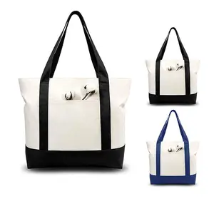 Grosir desain bagus tas jinjing kanvas tas belanja katun dapat dipakai ulang Logo kustom untuk wanita