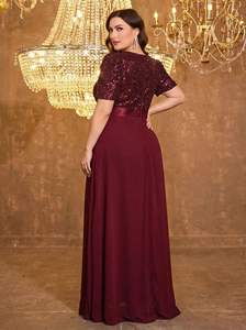 Vestido europeo y americano con cuello en V, de manga larga, elegante y con estilo, para mujeres de talla grande, para chicas con curvas, vestido de dama de honor. - Product Image 5