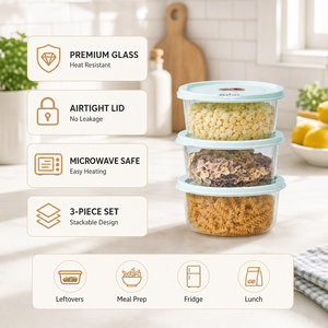 3個セット プラスチック製電子レンジ対応食品保存容器 1L 冷凍庫対応 鮮度保持食品容器 キッチン用スタッカブルフードオーガナイザー - Product Image 1