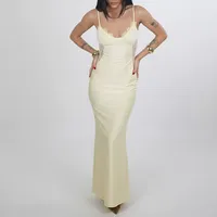 Robe sans manches à col en V, coupe ajustée, en polyester uni, pour femme de bureau, à porter en été, en noir et jaune