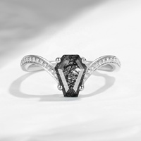 Anillo de compromiso de oro Vintage con corte de ataúd, anillo de murciélago de Plata de Ley 925, anillo de ataúd de ágata de musgo Natural