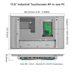 หน้าจอสัมผัสอุตสาหกรรม TFT LCD ขนาด 15.6 นิ้ว คุณภาพสูง 24V IP65 พร้อมพีซีออลอินวันแบบไม่มีพัดลม J1900 แรม 4GB พอร์ต LAN คู่ มีสินค้าในสต็อก - Product Image 2