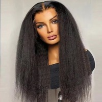 Perruques Lace Front HD Transparentes 13x4 Kinky Straight en Cheveux Humains Yaki, Sans Colle, Pré-Pluckées, pour Femmes