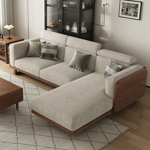 Sofá de madera maciza de estilo nórdico, nuevo sofá de tela de madera de fresno de estilo chino, sofá sencillo para sala de estar, muebles de madera maciza - Product Image 3