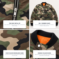 Blouson Bomber Camouflage Homme OEM ODM avec Fermeture Éclair et Poignets Côtelés – Veste Décontractée d'Extérieur