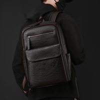 Sac à dos de voyage d'affaires en cuir PU grande capacité, multi-poches pour ordinateur portable 15,6 pouces