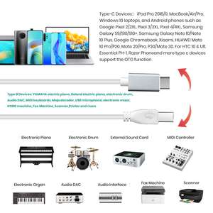 1.5M USB/Type-C/IOS hôte vers USB-B câble MIDI Audio 3 en 1 câble de contrôleur MIDI USB pour <span class=keywords><strong>iPhone</strong></span> Android <span class=keywords><strong>clavier</strong></span> de Piano numérique - Product Image 6
