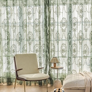 Tenda in <span class=keywords><strong>Pizzo</strong></span> Trasparente Bianca e Verde Scuro con Motivi Floreali in Stile Pastorale <span class=keywords><strong>Francese</strong></span> <span class=keywords><strong>per</strong></span> Camera da Letto e Soggiorno - Product Image 3