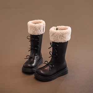 Bottes de neige mi-mollet pour filles, en PU, à lacets, doublées de fourrure, chaussures d'hiver décontractées pour enfants de 4 à 6 ans - Product Image 6