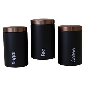 Ensemble de 3 boîtes de rangement en métal blanc et noir pour la cuisine, hermétiques, pour thé, café et sucre - Product Image 2