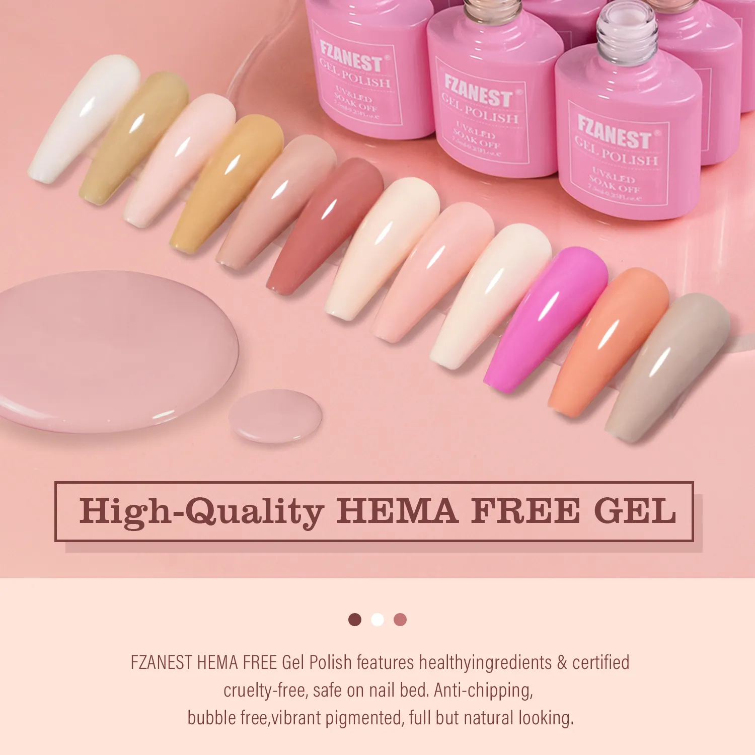 FZANEST hema free colorful neon jelly custom logo pretty Heart gel base top coat peel off uv gel nail polish set polishes bottle