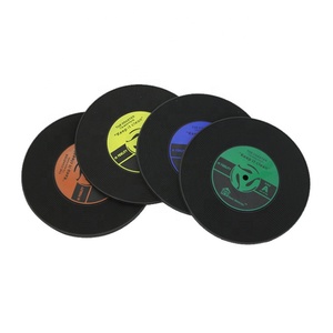 Factory Custom Black Silicone Rubber PVC Tabletop Drink Coasters Retro Record Disk Coaster for Wine & Beer Mats & Pads