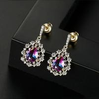 LUOTEEMI Anting-Anting Menjuntai Panjang Bunga Kecil Elegan Pernikahan Pengantin Wanita Warna Ganda Perhiasan Modis