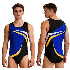 Justaucorps de gymnastique pour hommes en Spandex sublimé, sans manches, coupe haute, pour compétition, entraînement artistique et uniforme d'équipe - Product Image 2