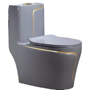 KD-18CTB Good Workmanship Grey Color Sanitary Ware Golden Design Wash Down Ceramic One Piece Peeping Chinese Toilet Suppliers