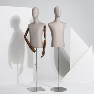 Maniquí de <span class=keywords><strong>Torso</strong></span> Masculino de Tela para Exhibición en Vitrina, Maniquí Femenino de Medio Cuerpo con Brazos de Madera - Product Image 3