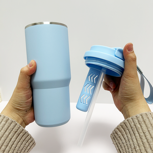 25oz 750ml stainless steel cup <b>with</b> lid Vacuum double-wall custom stainless steel cup Flip <b>straw</b> & spout lid Leak-proof <b>with</b> tea - Product Image 3