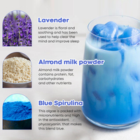 Mélange de lait d'amande à marque privée, enrichi aux champignons, superaliment, saveur lavande bleue