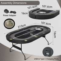 Table de poker LED ovale pliable sur mesure de 213 cm avec rail en feutre en contreplaqué, logo et port USB Type C pour clubs, salles de jeux et équipement de casino – Fournisseur