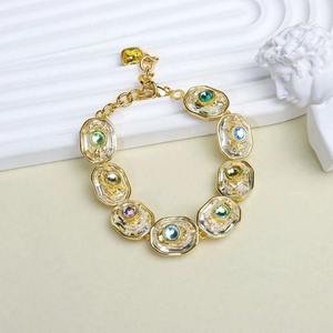 Fashion Designer Oval Iridescent Zircon Jewelry <b>Set</b> Gold Plated Brass Necklace <b>Bracelet</b> Earrings for Women Wedding Party Gift - Product Image 5