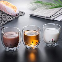 Ours mignon 12oz gobelet en verre dépoli Transparent Double paroi isolé 200ml en acier inoxydable café thé tasse thé résistant à la chaleur