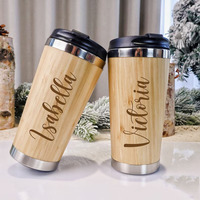 Livraison gratuite aux États-Unis - Tasse en bambou adaptée au porte-gobelets de voiture - Tasse à café - Gobelet isotherme de voyage - Tasse en acier inoxydable écologique