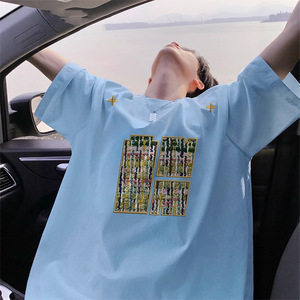 เสื้อยืดคอกลมแขนสั้นผ้าฝ้ายแท้สำหรับผู้ชาย รุ่น F406 ทรงหลวมพิมพ์ลายใหญ่ แฟชั่นลำลองสำหรับฤดูร้อน - Product Image 2
