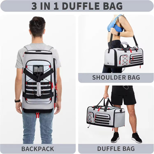 Bolsa de lona deportiva de 45L para hombres y mujeres, mochila grande de mezclilla para gimnasio, Weekender, mochila de noche con compartimento para zapatos, forro de poliéster gris - Product Image 5