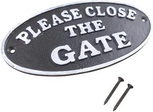 Cast Iron Oval Please Close the Gate Sign <strong>Plaque</strong> with Wall Mounting <strong>for</strong> <strong>Garden</strong> Decor - Product Image 3