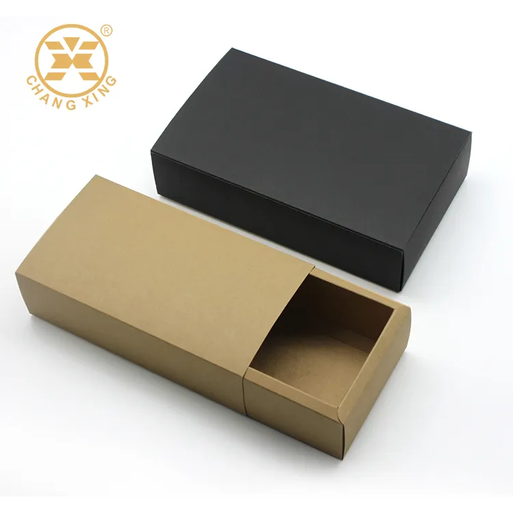 Recyclable Foldable Slim Rectangular Jewellery Slide Storage Boxes Kraft Black Sliding Drawer Paper Box