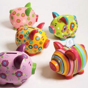Vente chaude Cadeaux faits à la main de haute qualité Peinture d'<span class=keywords><strong>animaux</strong></span> de dessin animé Pièces de monnaie Banque en céramique Souvenir <span class=keywords><strong>Tirelire</strong></span> rose - Product Image 5
