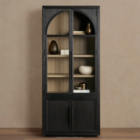 Bibliothèque en chêne massif vintage de haute qualité, armoire haute avec vitrine en verre, armoire décorative cintrée