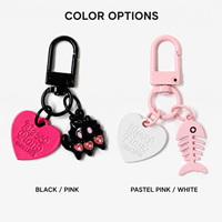 Porte-clés en alliage motif chat, poisson et cœur, mignon et tendance, breloques métalliques DIY, pendentif de sac, sangles de téléphone, cadeaux pour couples, étudiants, amis, enfants