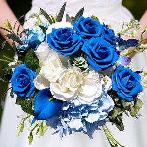 Vente en gros 50 pièces/boîte de fleurs artificielles <span class=keywords><strong>bleu</strong></span> royal rose décoration de la maison roses artificielles bouquet de fleurs - Product Image 5