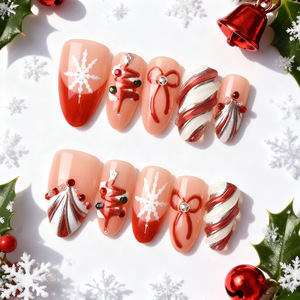 Handmade ABS French Style Wearable <b>Nails</b> Almond Shape Press-On Reusable Detachable Pieces 30 Pcs/<b>set</b> for Finger Christmas - Product Image 1