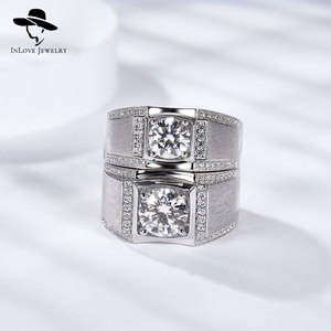 Bague Moissanite <span class=keywords><strong>en</strong></span> argent épais massif 925 Original 1-2 carats coupe brillante véritable couleur D passe le test de diamant bijoux fins pour hommes - Product Image 4
