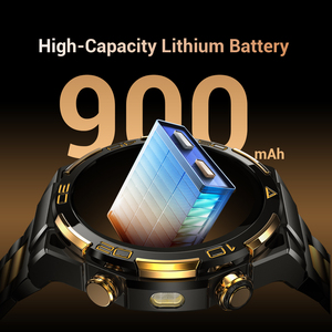 Montre connectée de luxe noire et or avec écran AMOLED, moniteur de fréquence cardiaque et tracker d'activité - Bracelet en acier inoxydable - Product Image 4