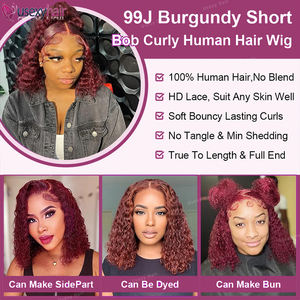 200 Density 99J Super Double Drawn Curl Front Pelucas <span class=keywords><strong>Cabello</strong></span> humano Parte lateral 13x4 Hd Lace Frontal Pelucas de <span class=keywords><strong>cabello</strong></span> chino para mujeres - Product Image 4