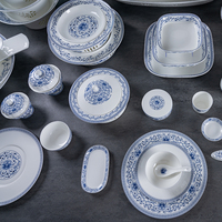 Ensemble de tasses de vaisselle en porcelaine d'os bleu et blanc Choc thermique Endurance Bone China Hotel Restaurant Dining Catering
