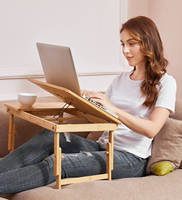 Support de bureau en bambou pour ordinateur portable, plateau de lit réglable pour petit déjeuner, Table multifonctionnelle avec tiroir de rangement inclinable