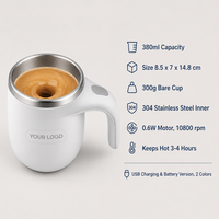 Mug à café à agitation magnétique automatique 380 ml en acier inoxydable 304, tasse mélangeuse à une touche, large ouverture, facile à nettoyer, logo personnalisé