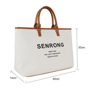 Bolsos de Mano Grandes de Lona, Bolsos de Mano de Algodón con Cremallera y Asas de Cuero, Logotipo Personalizado, Última Moda, Estilo de Diseñador, para Mujer - Product Image 2