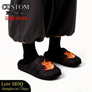 Custom LOGO Embroidered Plus Size Slip on Winter Sandal Plush <strong>Slipper</strong> Cyber Pixel Art 8-bit Fire Puffer Home <strong>Slipper</strong> for <strong>Men</strong> - Product Image 1