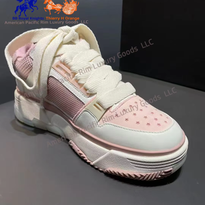 Womens Pink <b>White</b> Star Pattern Chunky Sneakers <b>Lace</b> Up Casual Street Shoes - Product Image 4