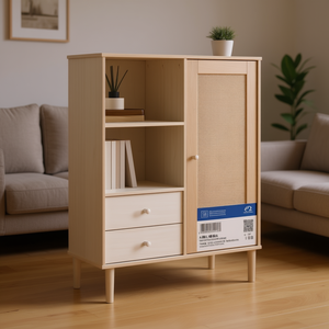 ตู้ห้องนั่งเล่นเซนจาไวท์ 35.4x15.7x44.1 นิ้ว ดีไซน์สไตล์สแกนดิเนเวียนทันสมัยลายหวาย พร้อมลิ้นชัก 2 ช่องและชั้นวางของ - Product Image 2