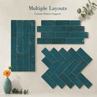 Carrelage mural en céramique ondulé de style nordique, vert, effet perle, fait main, 65x200mm, aspect Zellige, pour la décoration intérieure moderne