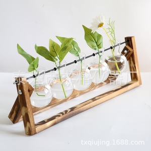 Seeking Excellence Hydroponic Glass <b>Vase</b> Set With Wooden <b>Stand</b> For Desktop Plant Decoration - Product Image 2