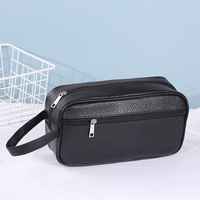 Trousse de Toilette Homme en Cuir PU, Style Classique Minimaliste, avec Fermeture Éclair, pour Voyage d'Affaires et Organisation de Maquillage – Vente en Gros